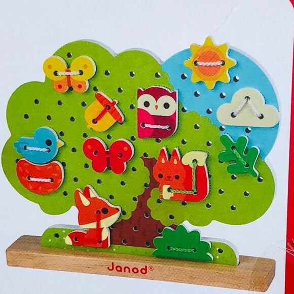 Janod Wooden Lace-up Tree -Hand-Eye Coordination Toy For Age 3+ New in Box - Picture 10 of 15
